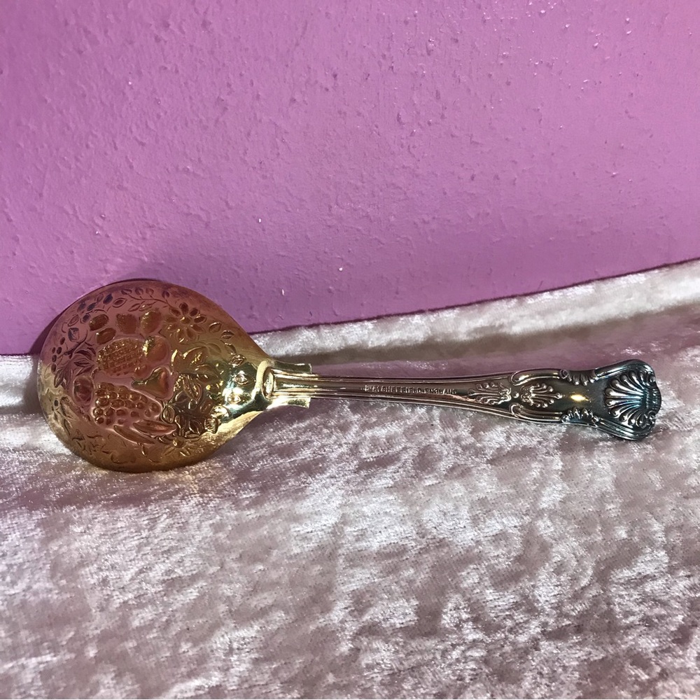 FREE * Vintage Silver Sheffield Spoon Fruit Compete Motif Antique Retro Serving - Picture 5 of 9